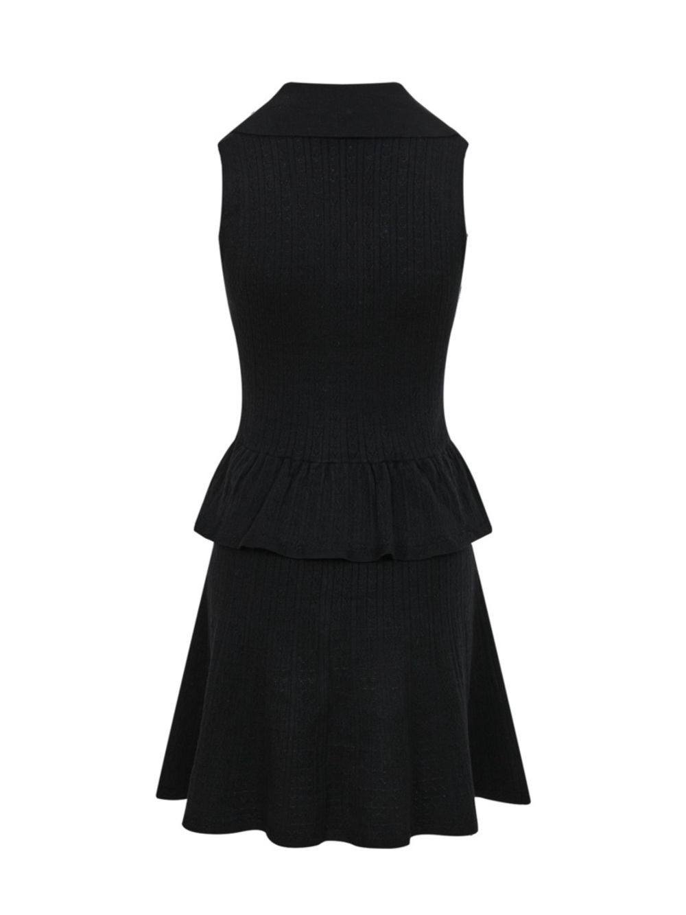 Black Tweed Mini Dress | Gold Button Sleeveless Peplum | Chic Luxury M - Picture 4 of 6